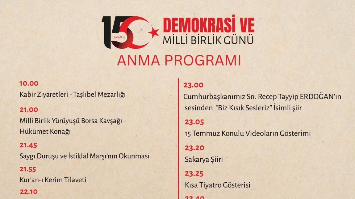 15 Temmuz Demokrat ve Milli Birlik Günü Anma Programı
